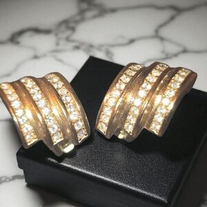 Vintage Christian Dior Gold Tone & Crystal Clip On Earrings